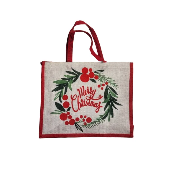 Hobby Lobby Festive Burlap Tote Bags - Set of 2 - Picture 4 of 5